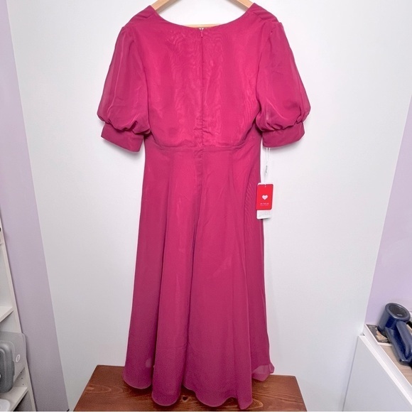 JJ House V-Neck Tea-Length Chiffon Evening Dress with Pleats Mulberry NEW US12 - Picture 11 of 16